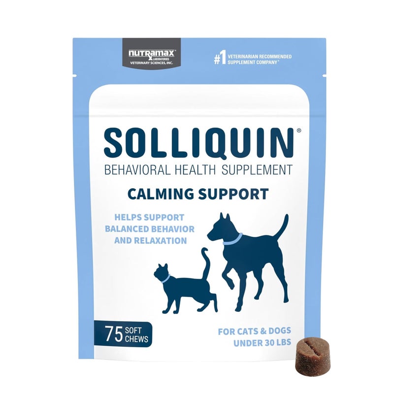 Nutramax Laboratories Nutramax Solliquin Calming Behavioral Health Supplement for Small to Medium Dogs and Cats - With L-Theanine, Magnolia / Phellodendron, and Whey Protein Concentrate, 75 Soft Chews - Image 1